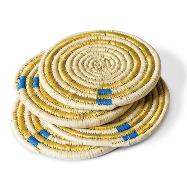 "Circle of Strength" upcycled papyrus grass coasters by Breegan Jane
