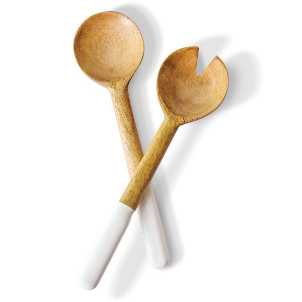 "Around the Table" color-block mango wood salad servers by Leanne Ford
