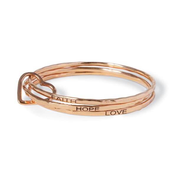 "These Three Remain" rose-gold toned bracelet by Melissa Joan Hart