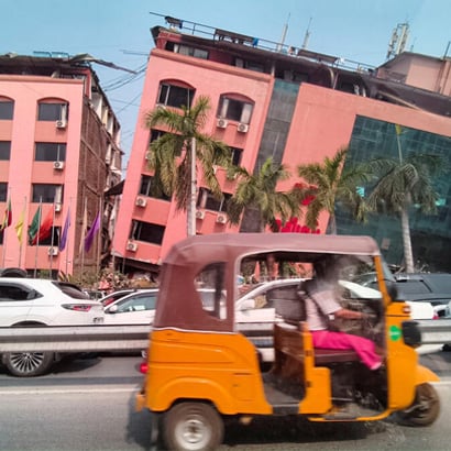building sinking sideways after earthquake in myanmar