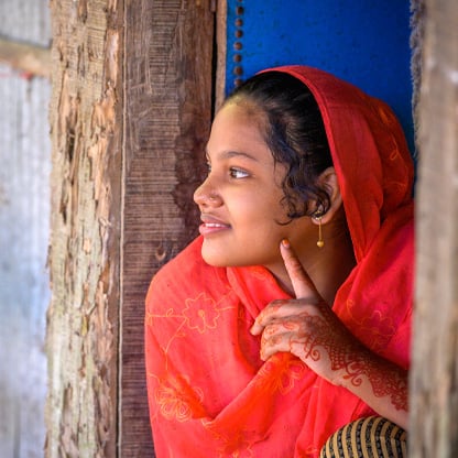 girl looking out window