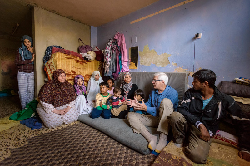 WVUS president Rich Stearns and other World Vision staff visited Syrian refugees at Za'atari Refugee camp in Jordan as part of World Vision's Syrian refugee crisis response.