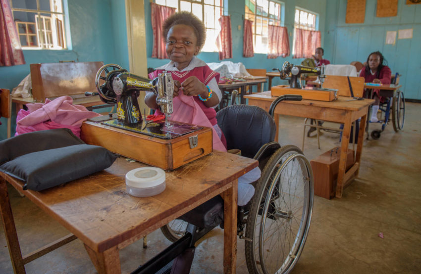 Judith learns sewing as a part of her education at Nyabondo Rehabilitation Center. She hopes to get her own sewing machine once she finishes her studies.