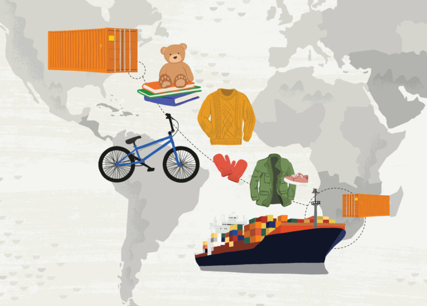 An illustration of a shipment of aid headed to Zambia.