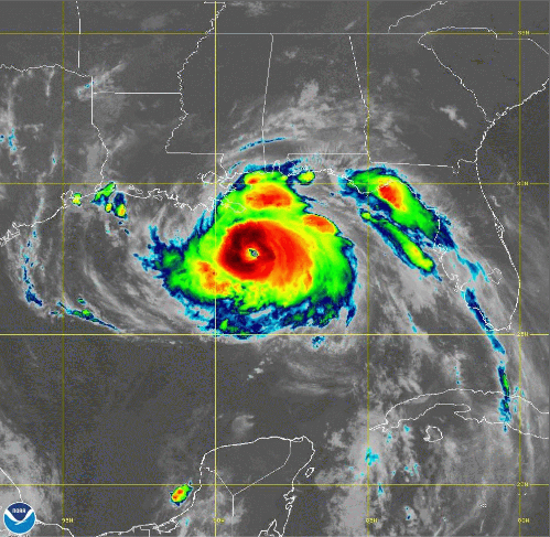 Radar image of Hurricane Ida approaching the Louisiana coast.