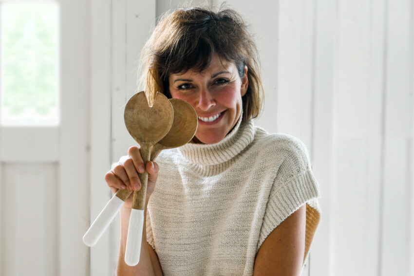 Give to the World Vision Fund and get these color-block salad servers by interior designer, author, HGTV star, and World Vision supporter Leanne Ford.