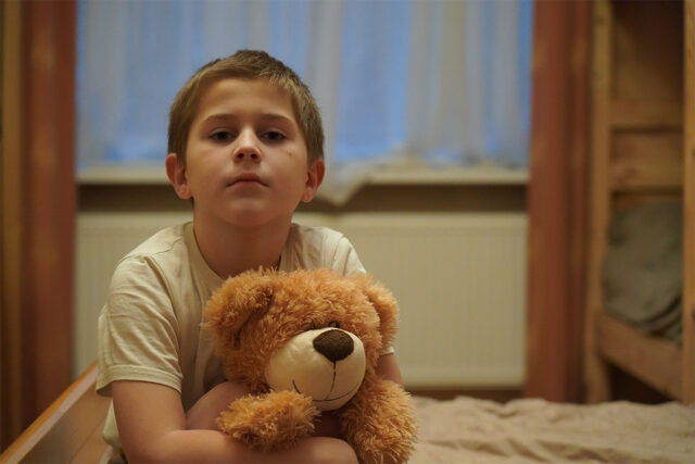 Maks, 8, in a World Vision-supported shelter in Lviv. World Vision 2025.