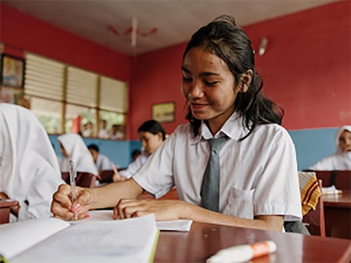 girl at a desk