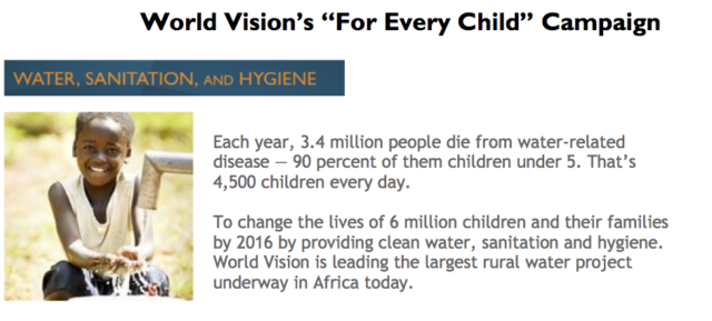 To change the lives of 6 million children and their families by 2016 by providing clean water, sanitation and hygiene. World Vision is leading the largest rural water project underway in Africa today. PHOTO: World Vision