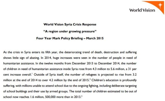 World Vision's 4-year policy briefing on the crisis in Syria (thumbnail image from PDF)