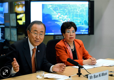 Margaret Chan, director-general of the World Health Organization, with U.N. Secretary-General Ban Ki-moon at WHO headquarters in Geneva, Oct. 1. PHOTO: Assoc. Press