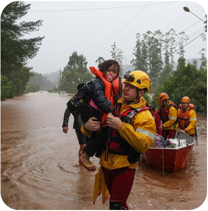man holding girl saving her from floods